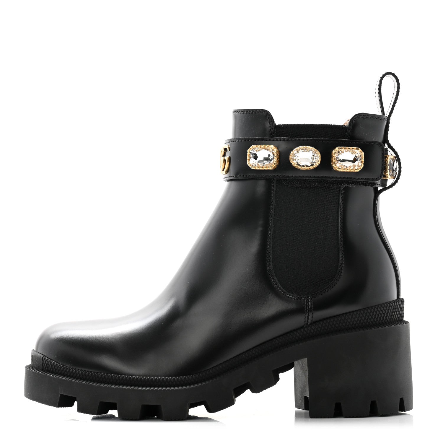 Gucci Calfskin Crystal GG Trip Chelsea Ankle Boots 36 Black 1 of 9