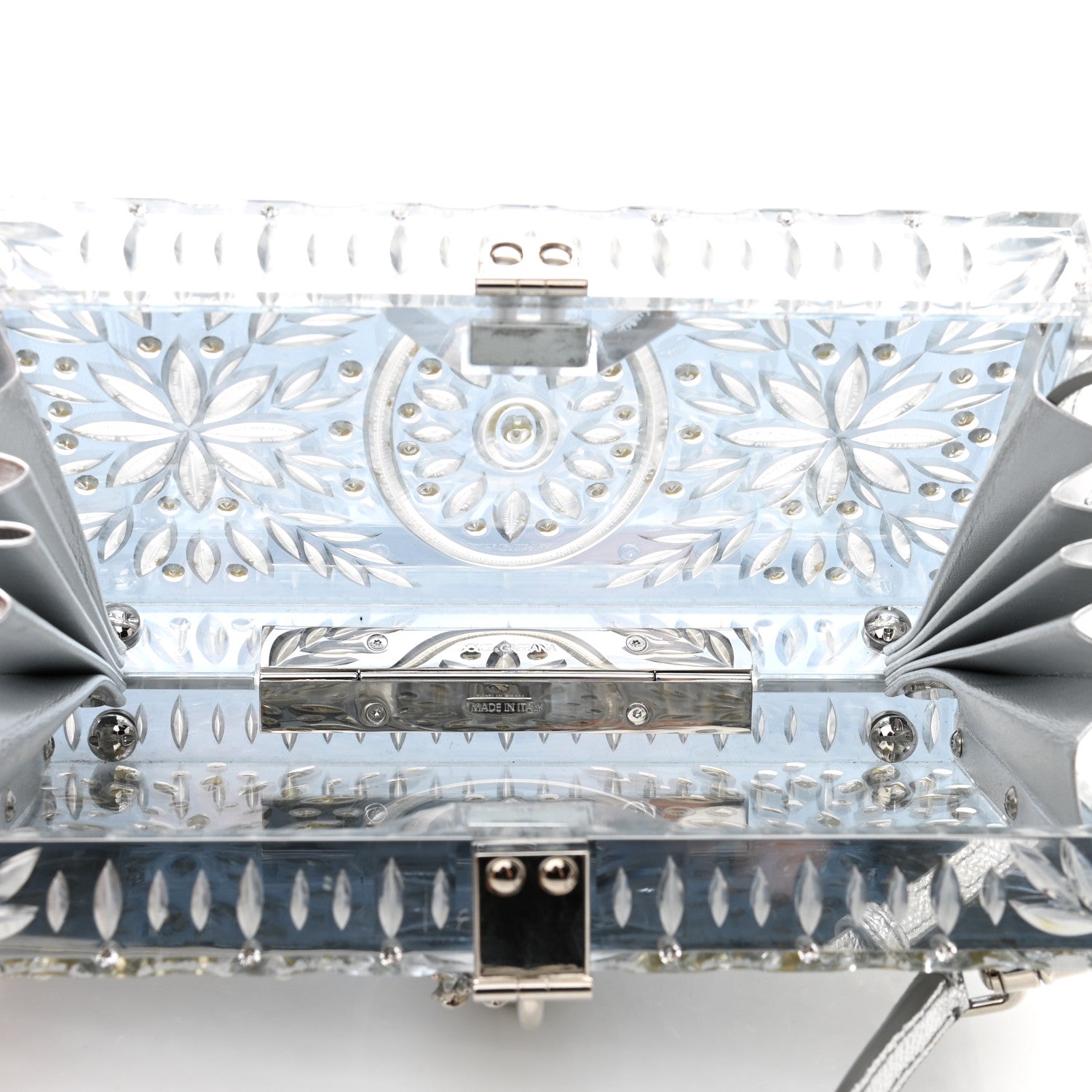Dolce & Gabbana Crystal Embellished Plexiglass Dolce Box Clutch Silver 5 of 10