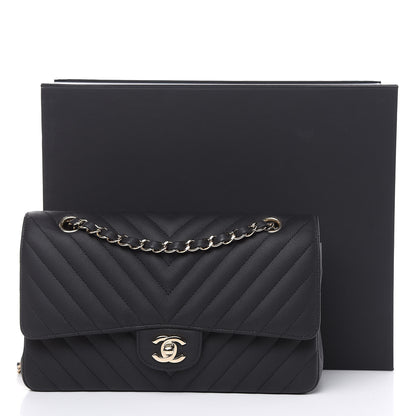 Chanel Caviar Chevron Quilted Medium Double Flap Black 18 of 18