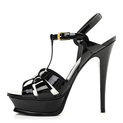 Saint Laurent Patent Tribute 105 Platform Sandals 38.5 Black 1 of 8