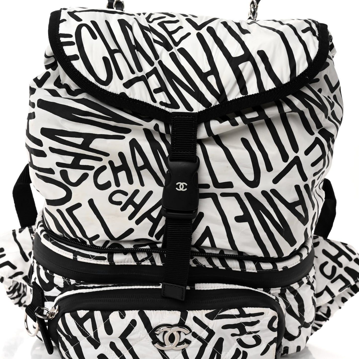 Nylon Printed Quilted Coco Neige Convertible Backpack Black White