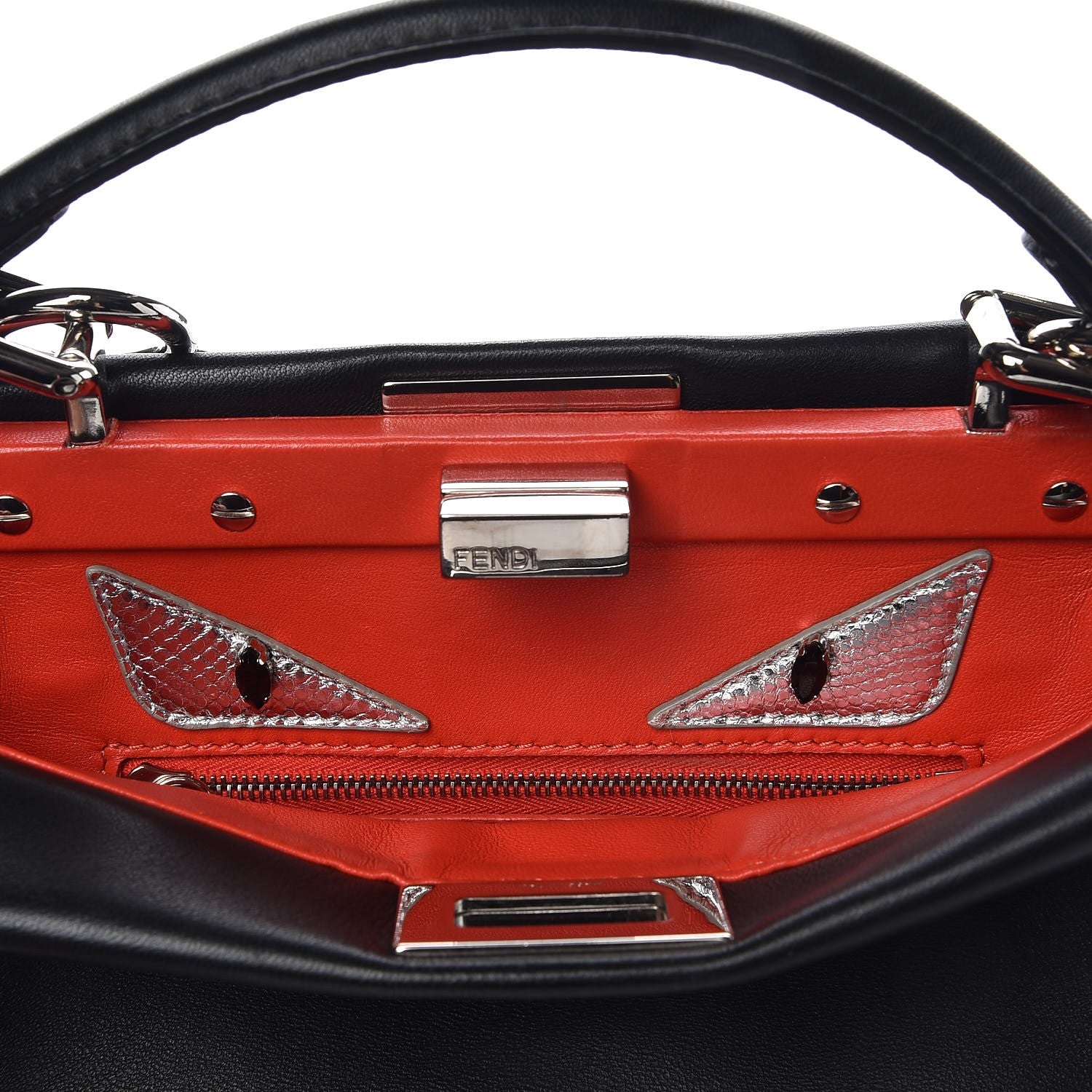 Fendi Nappa Karung Monster Eyes Mini Peekaboo Iconic Satchel Black Papavero 12 of 13