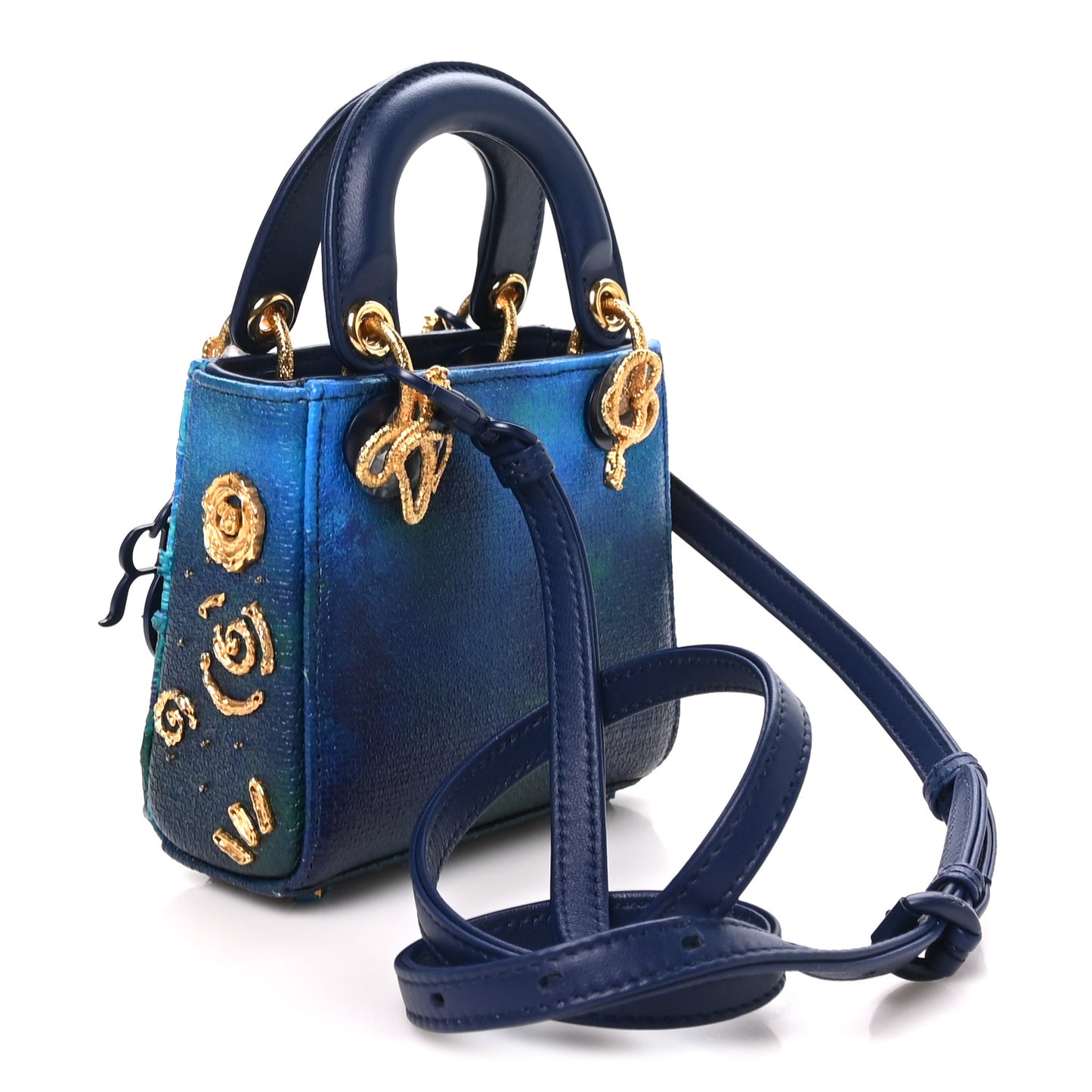 X LINA IRIS VIKTOR Calfskin Embellished Micro Lady Dior Art Blue Multicolor