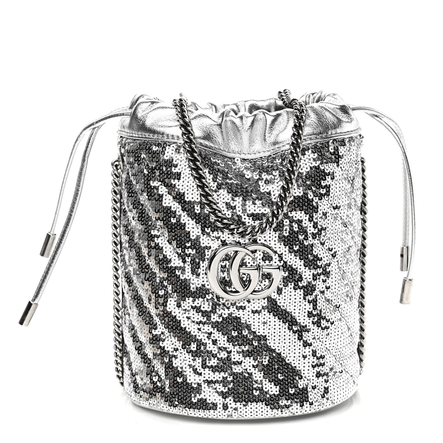 Sequin Mini GG Marmont 2.0 Bucket Bag Silver