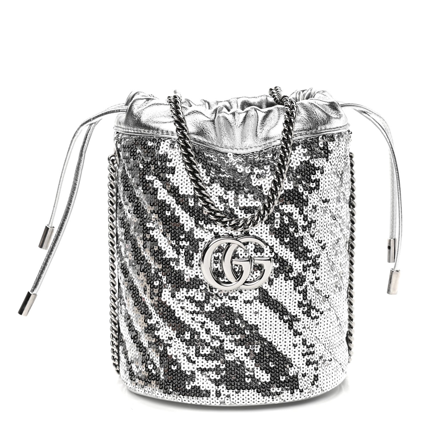 Gucci Sequin Mini GG Marmont 2.0 Bucket Bag Silver 1 of 9