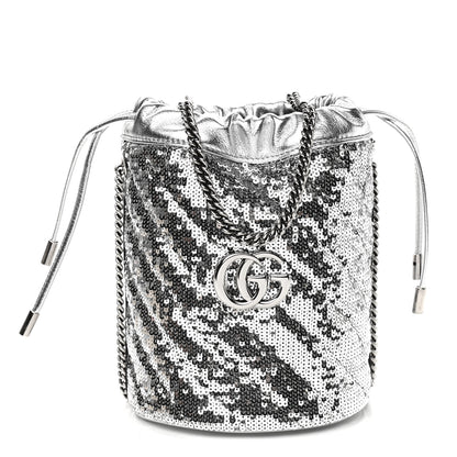 Gucci Sequin Mini GG Marmont 2.0 Bucket Bag Silver 1 of 9