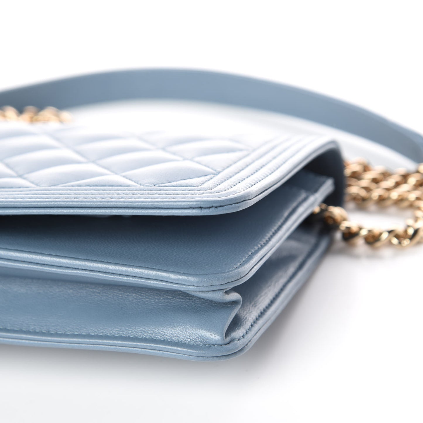 Lambskin Quilted Boy Wallet On Chain WOC Blue