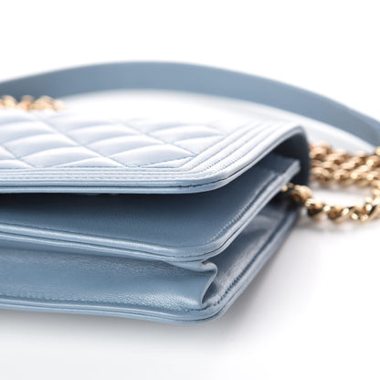 Chanel Lambskin Quilted Boy Wallet On Chain WOC Blue 10 of 14