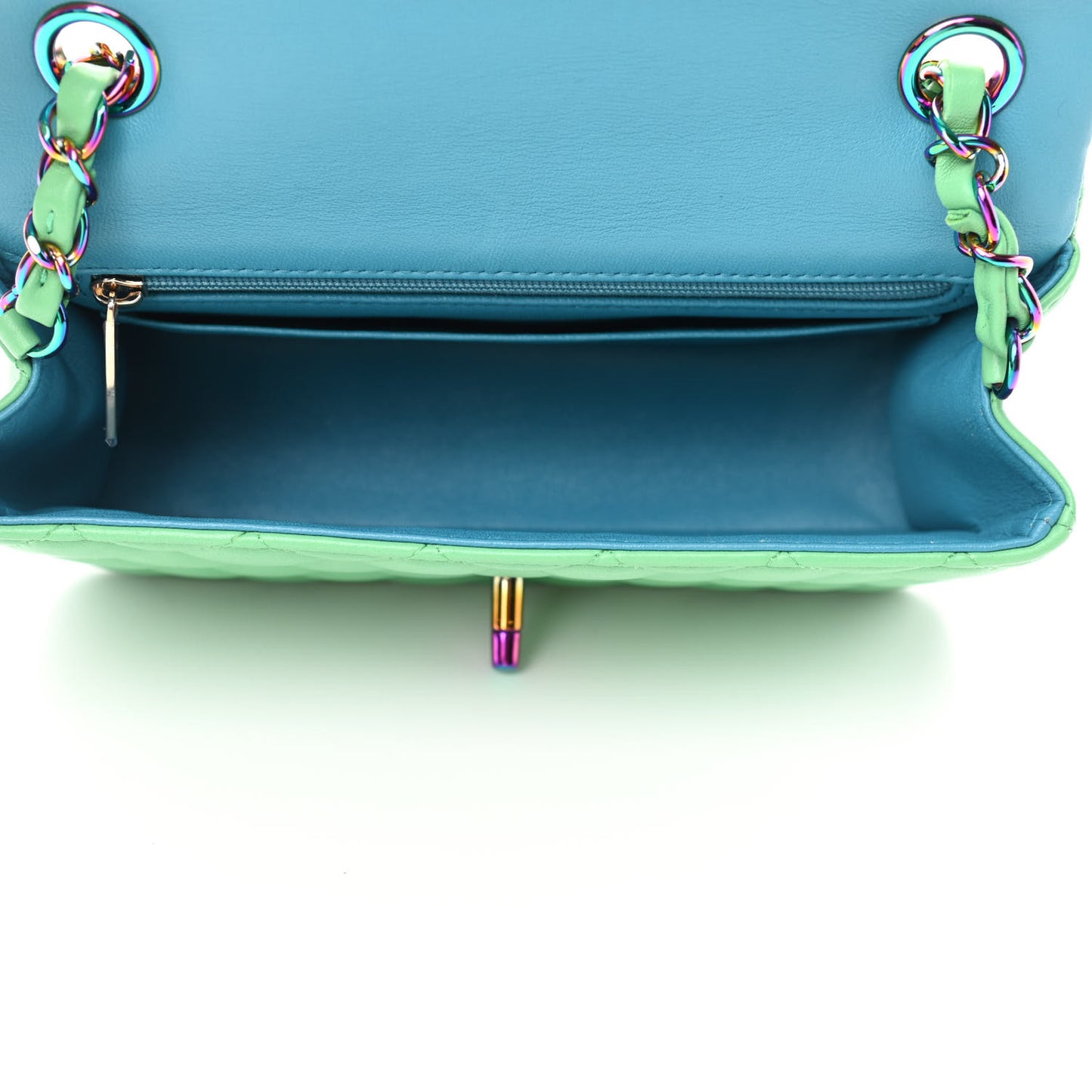 Lambskin Quilted Mini Rectangular Flap Green Blue