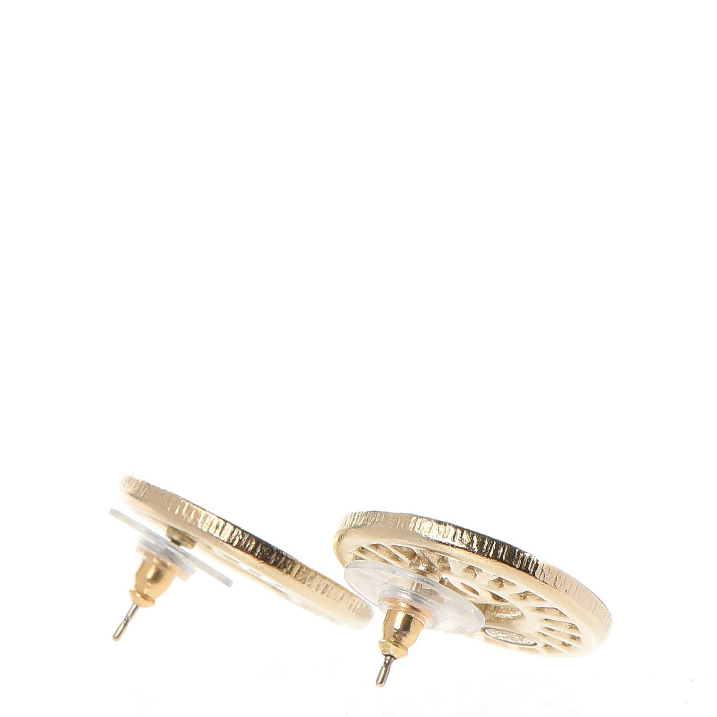 Pearl Crystal CC Round Earrings Gold