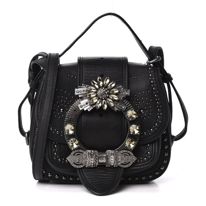 Miu Miu Goatskin Madras Soft Calfskin Crystal Embellished Dahlia Shoulder Bag Black 1 of 16