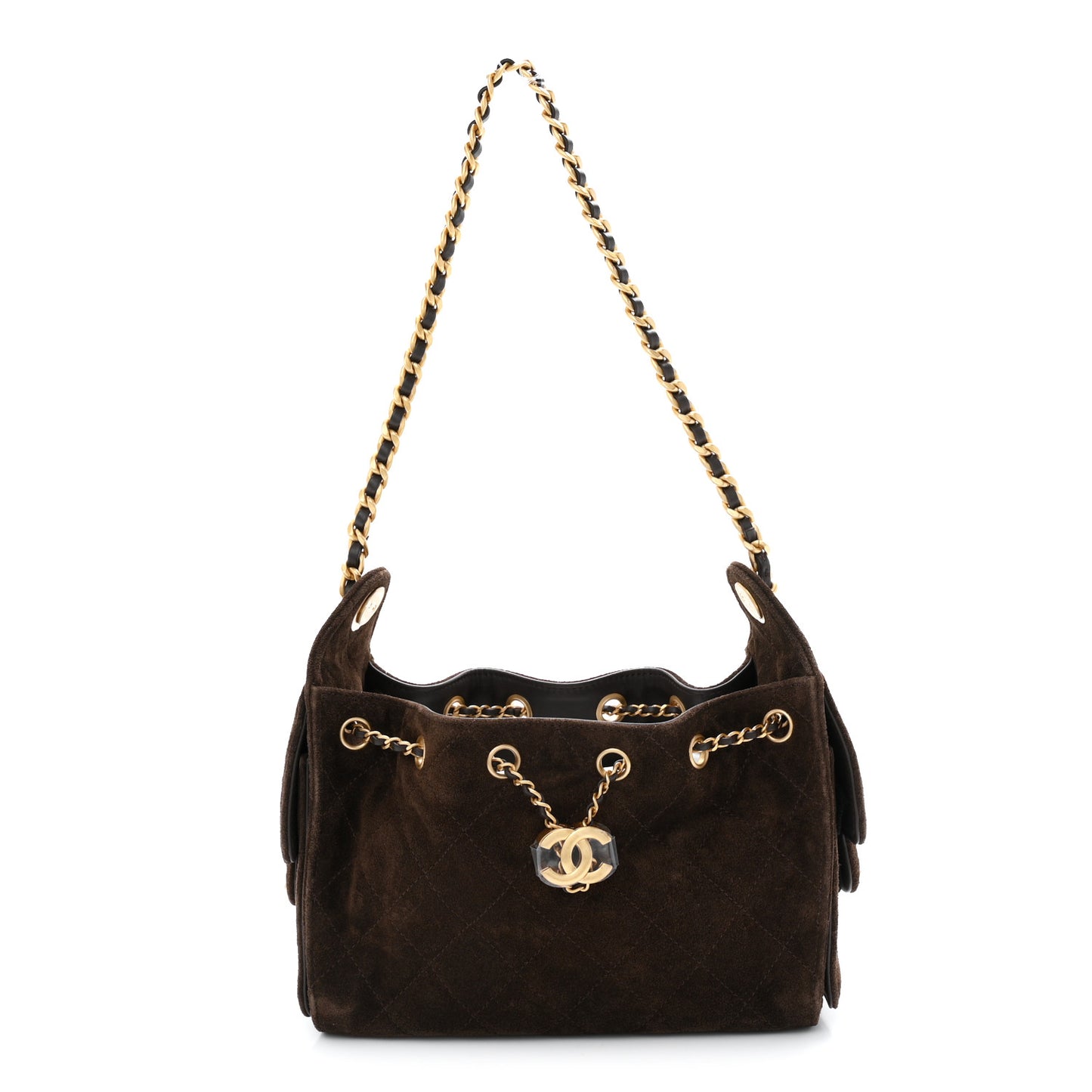Suede Quilted Mini Chanel 25 Handbag Dark Brown