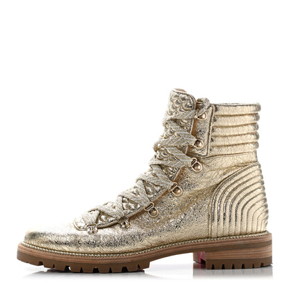 Christian Louboutin Crinkled Calfskin Mad Metallic Red Sole Boot 41 Gold 1 of 7