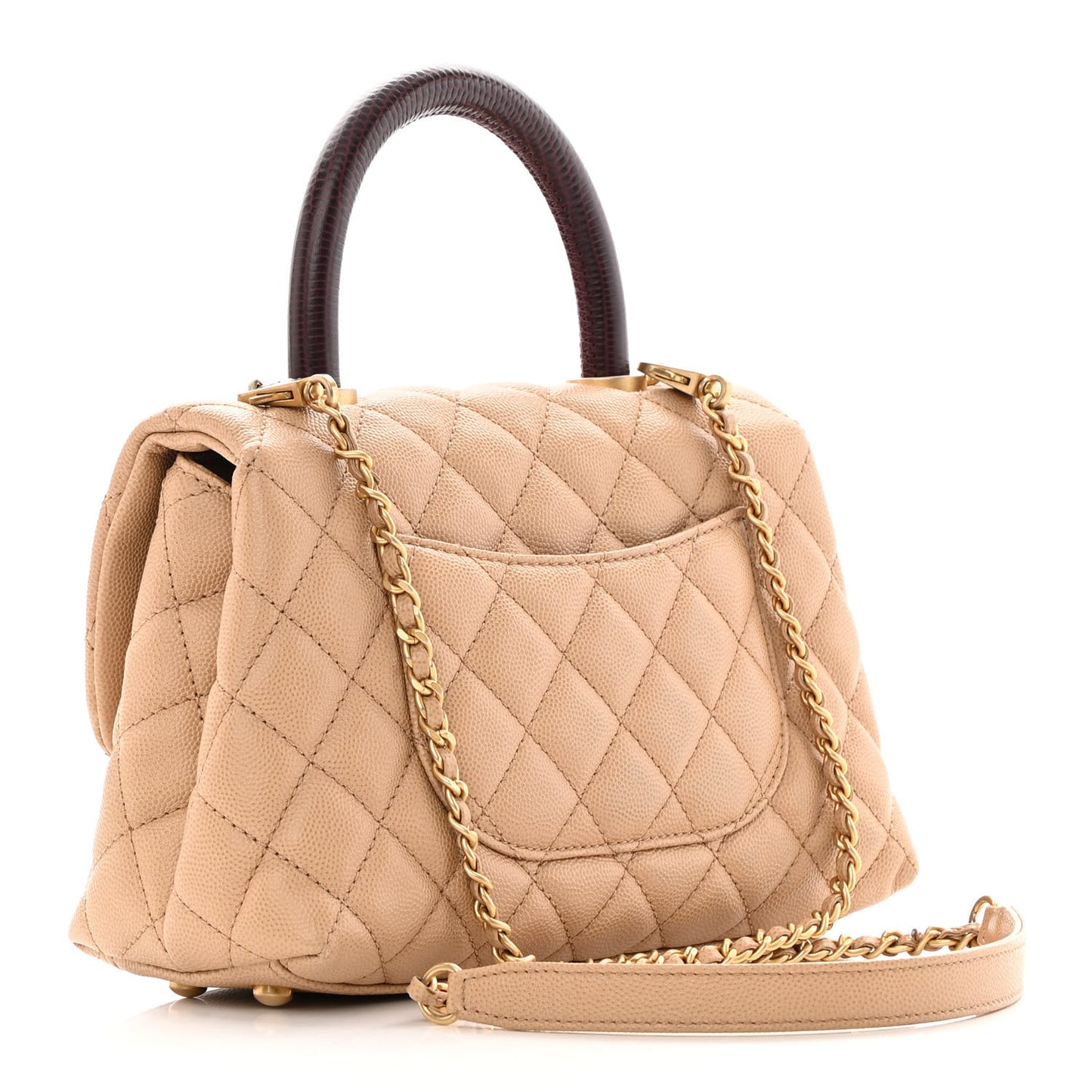Caviar Lizard Embossed Quilted Mini Coco Handle Flap Beige