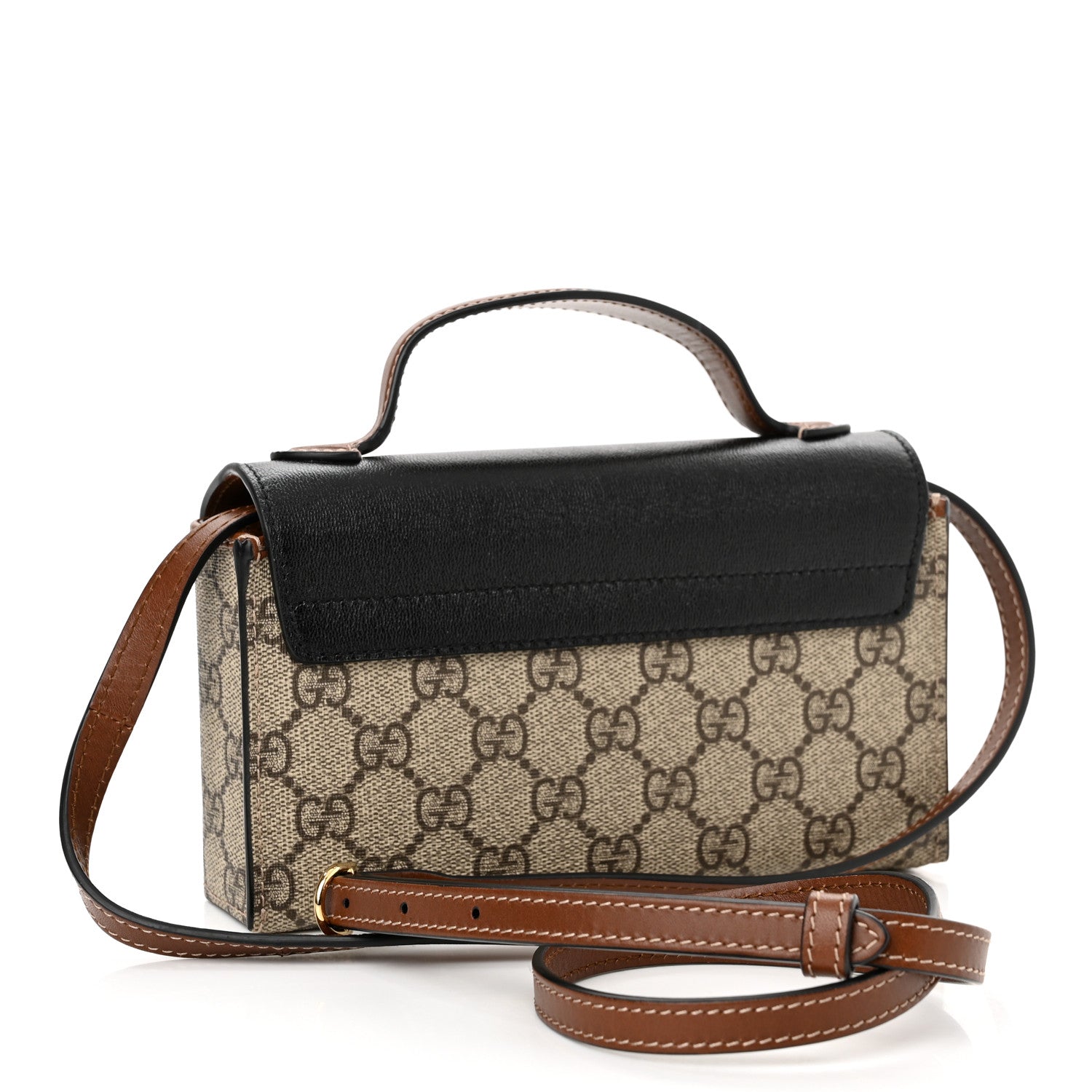Gucci GG Supreme Monogram Calfskin Mini Padlock Top Handle Shoulder Bag Beige Black Cuir 3 of 12