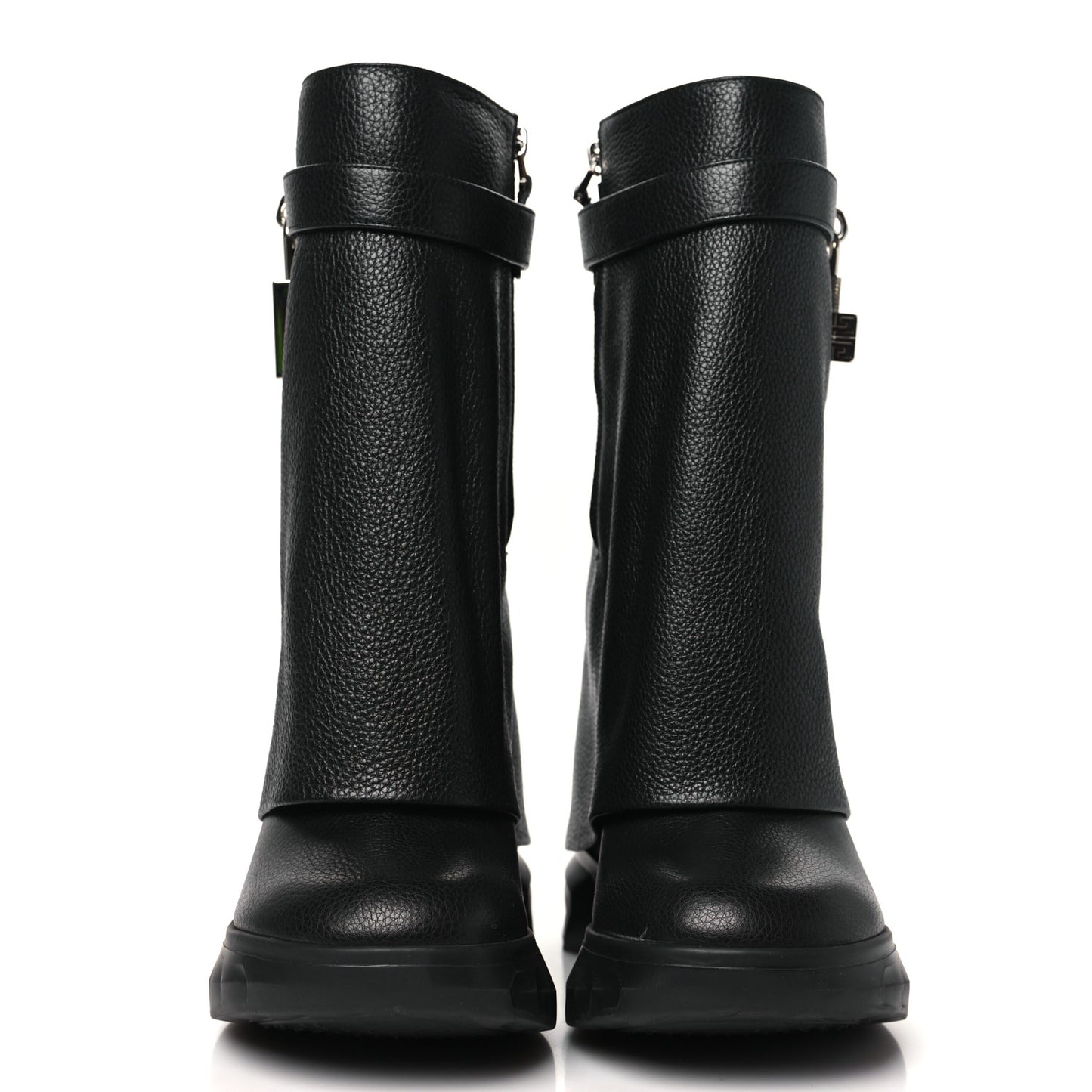 Grained Calfskin Shark Lock Biker Ankle Boots 38 Black