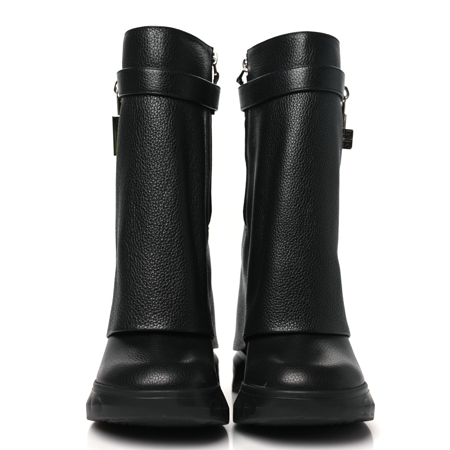 Givenchy Grained Calfskin Shark Lock Biker Ankle Boots 38 Black 3 of 9