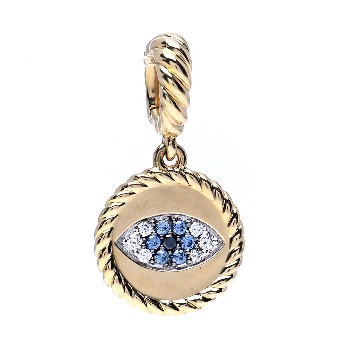 18K Yellow Gold Blue Sapphire Diamond Evil Eye Pendant