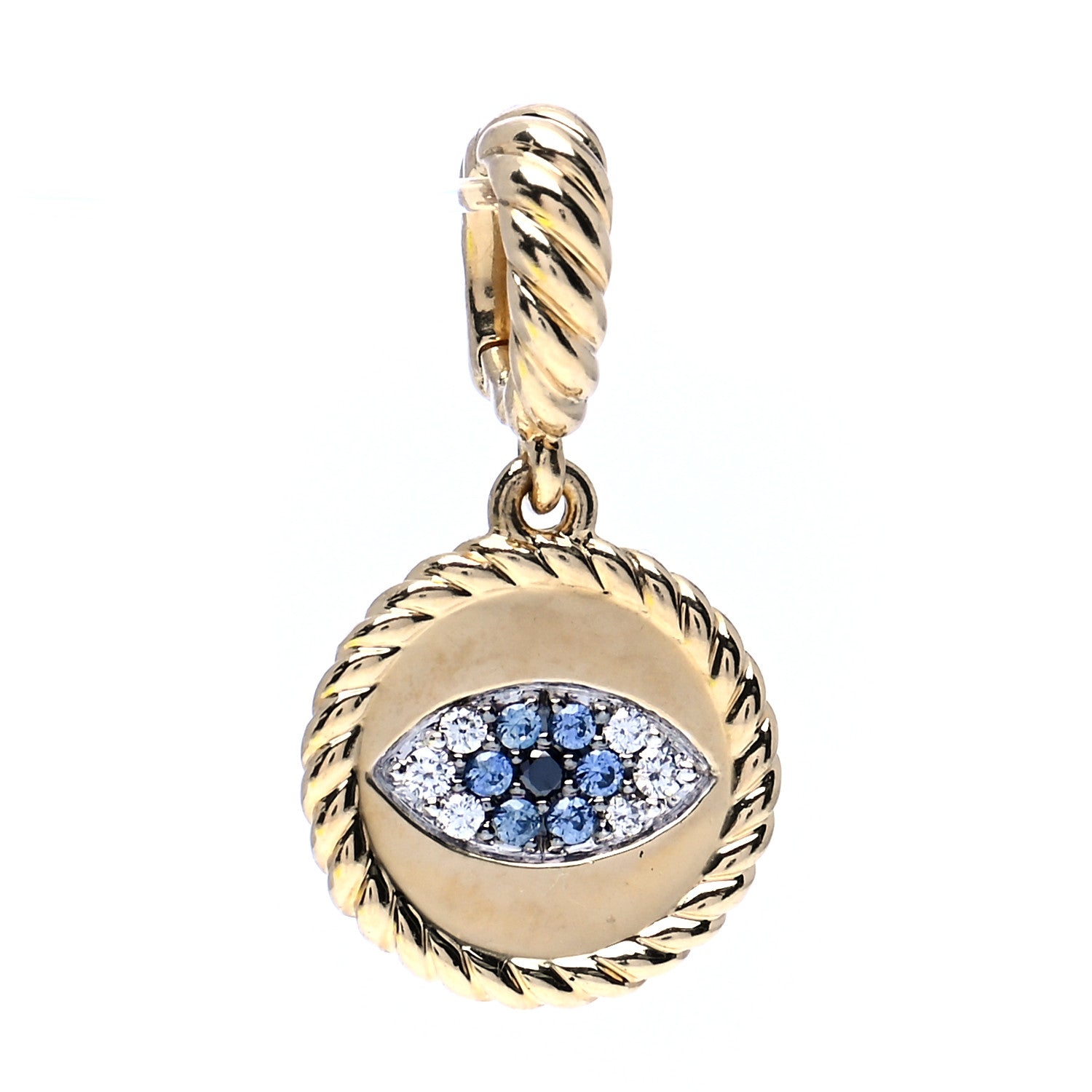 David Yurman 18K Yellow Gold Blue Sapphire Diamond Evil Eye Pendant 1 of 4