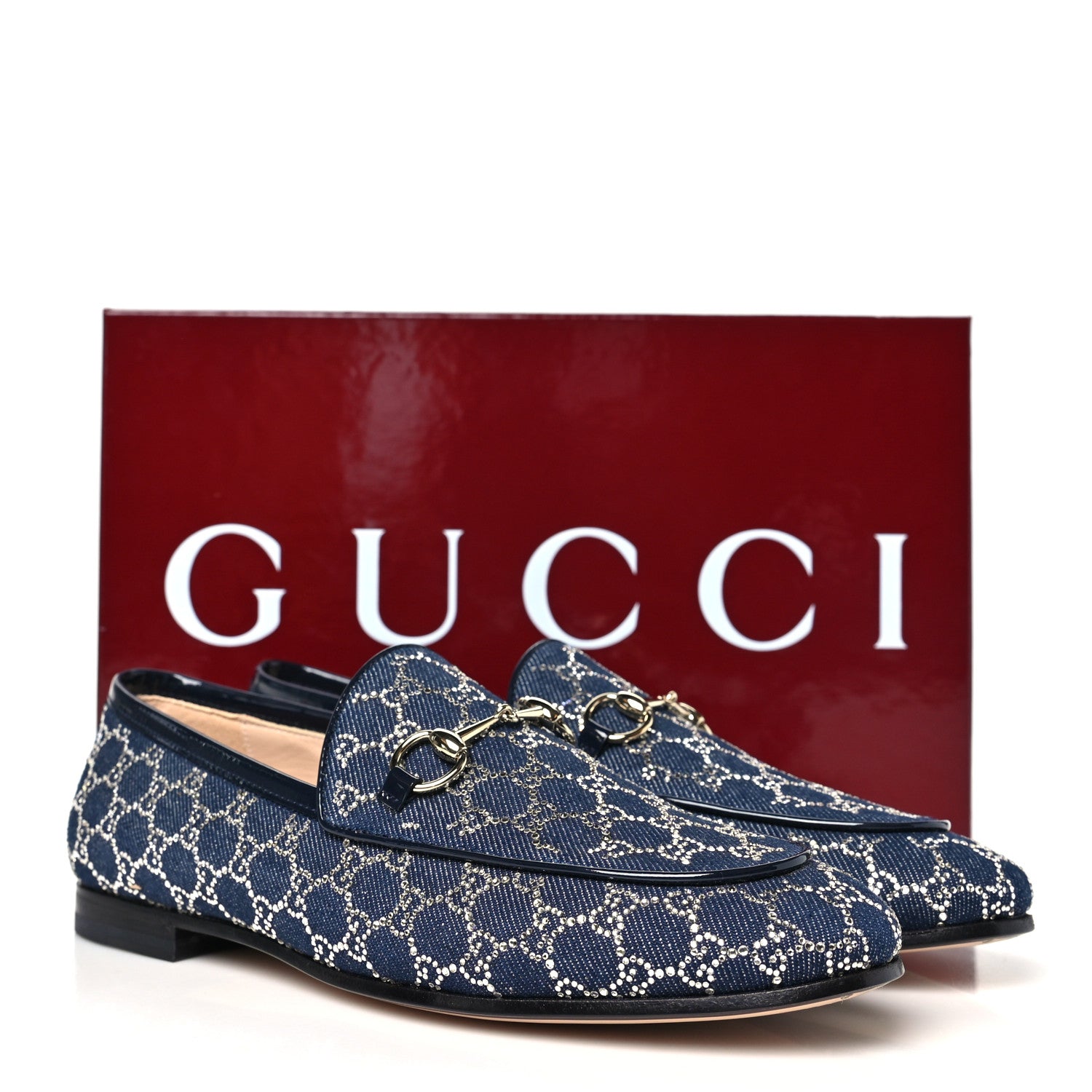 Gucci Denim Crystal GG Monogram Horsebit Womens Jordaan Loafers 38 Deep Blue Blue Milad 10 of 10