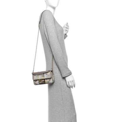 Fendi Canvas Vitello King Seta FF Embroidered Mini Baguette Matcha Milk Dove 2 of 10