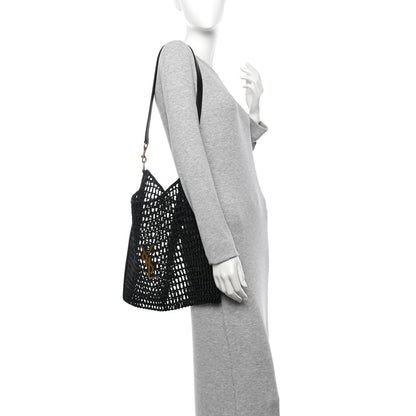Saint Laurent Raffia Calfskin Oxalis Shoulder Bag Black 2 of 10