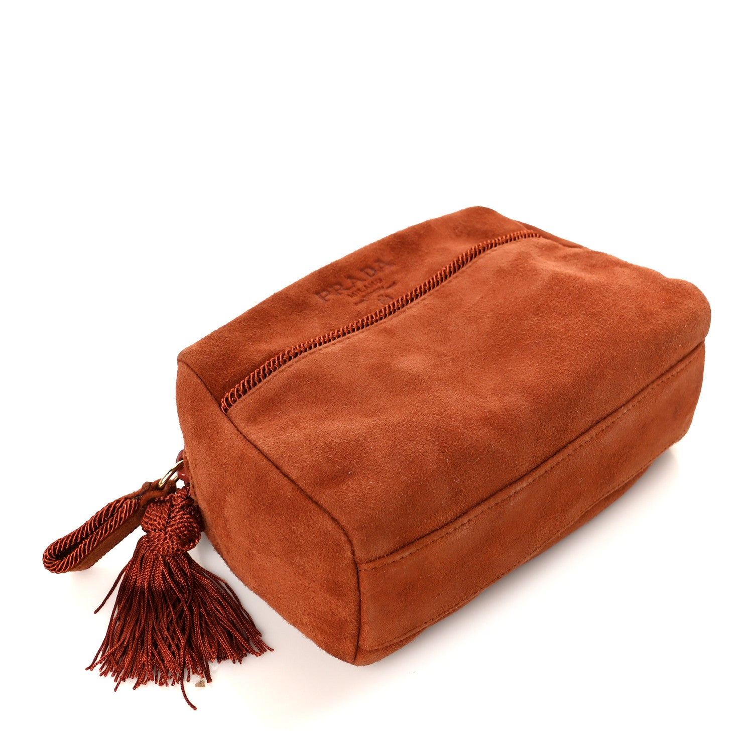 Prada Scamosciato Suede Tassel Pouch Brown 4 of 7