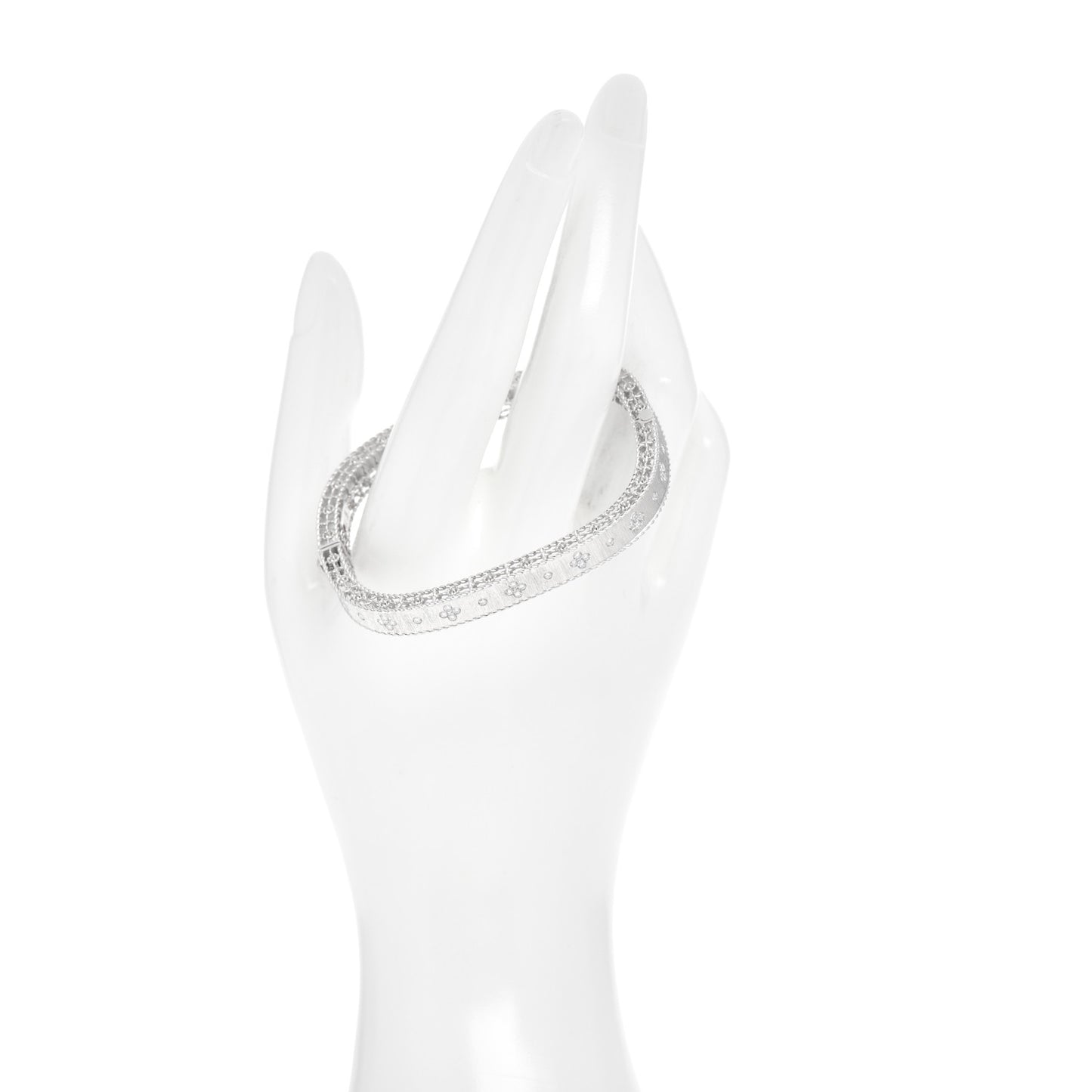 18K White Gold Diamond Princess Satin Fleur De Lis Bangle Bracelet