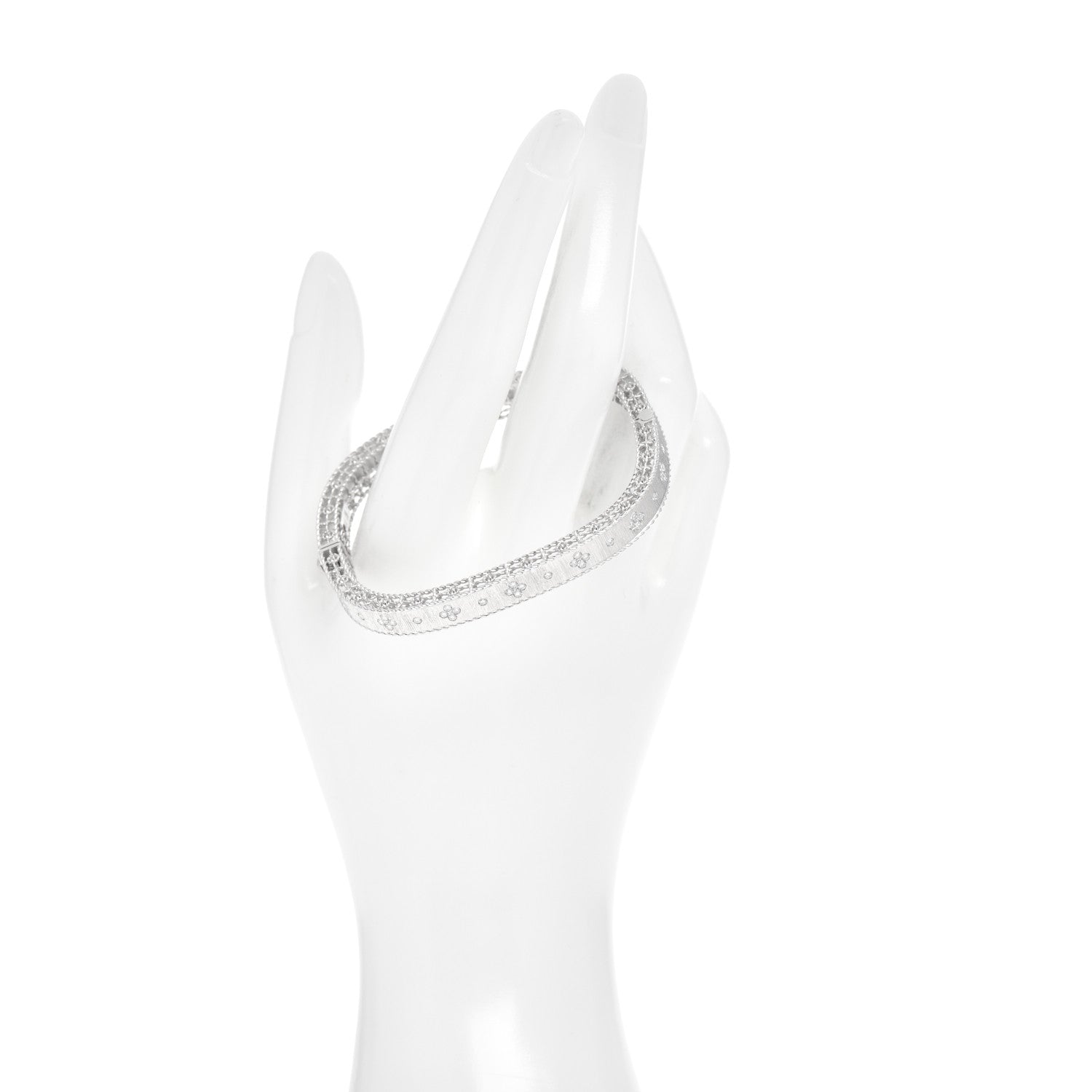 Roberto Coin 18K White Gold Diamond Princess Satin Fleur De Lis Bangle Bracelet 2 of 4