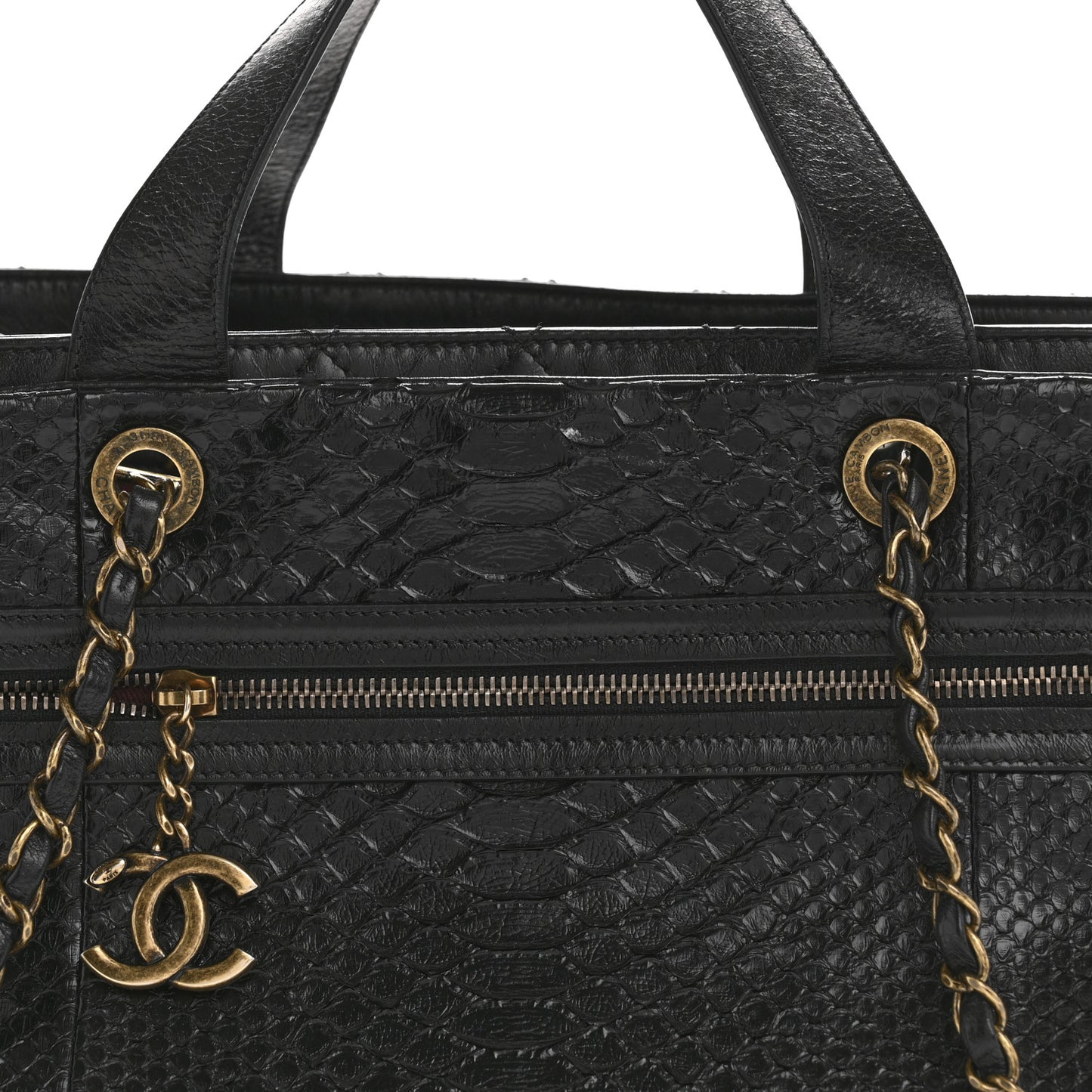 Snakeskin Glazed Calfskin Quilted Urban Mix Tote Black