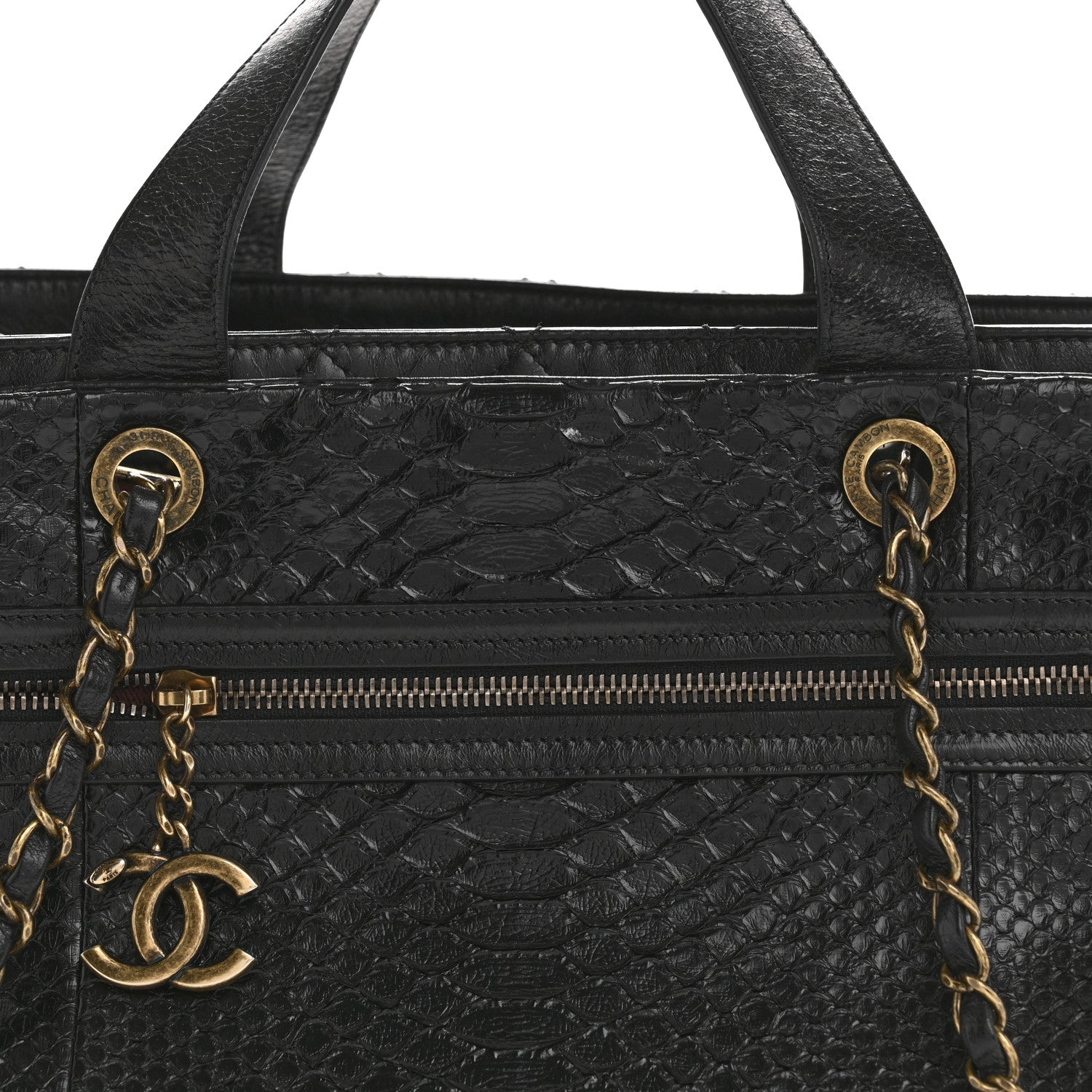 Chanel Snakeskin Glazed Calfskin Quilted Urban Mix Tote Black 9 of 16