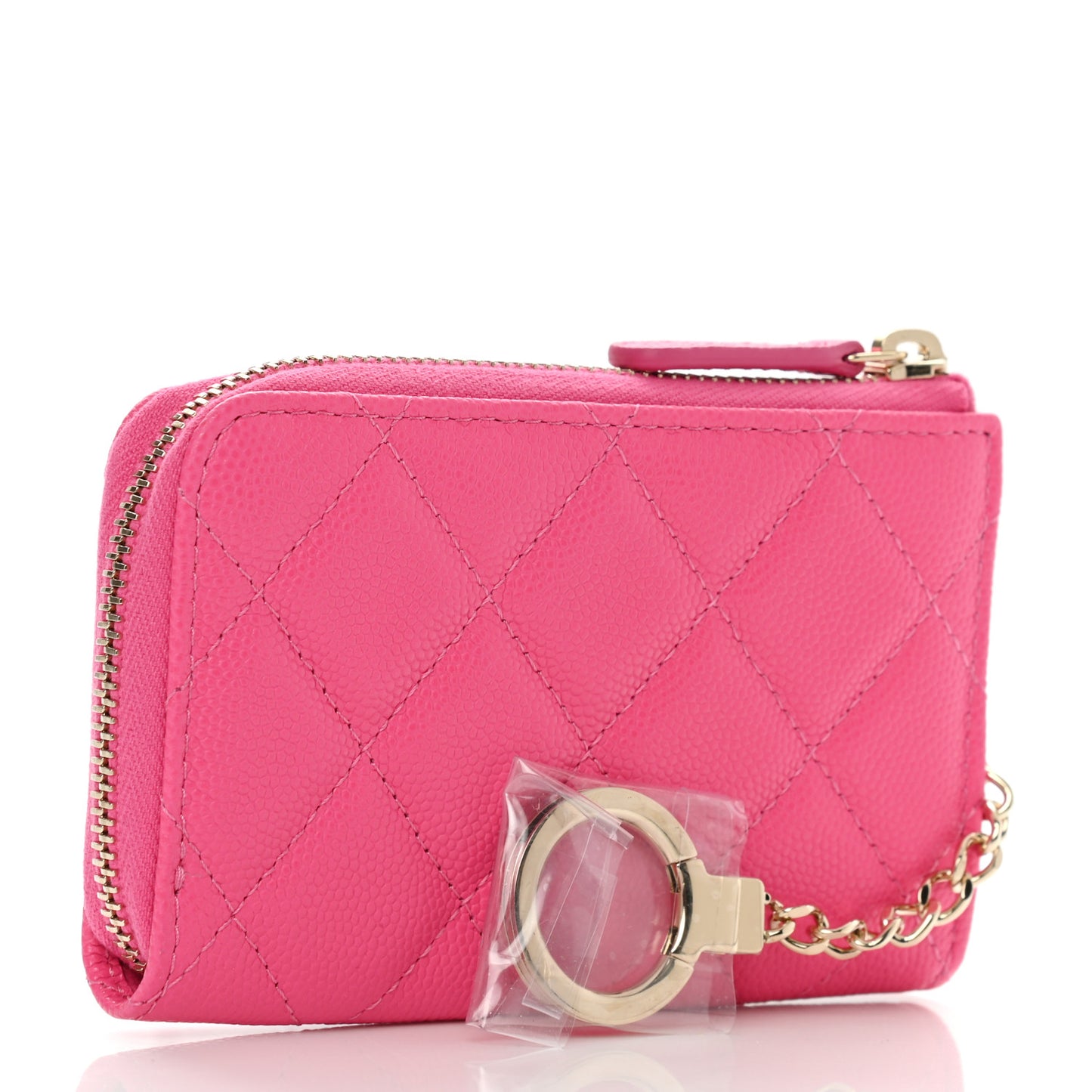 Caviar Quilted Zipped Key Holder Case Pink