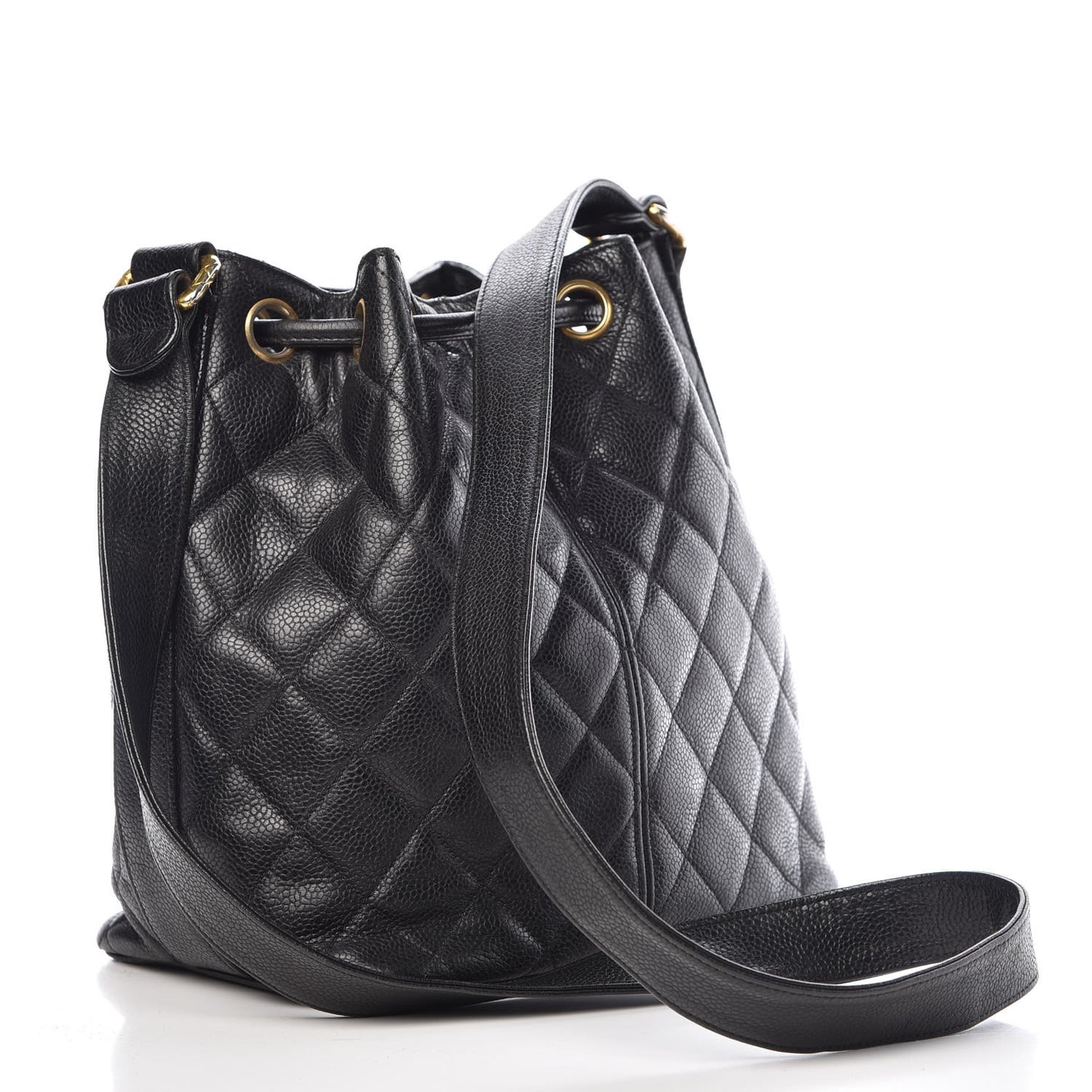 Caviar Quilted Drawstring Shoulder Bag Black