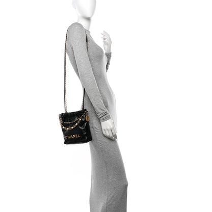 Chanel Shiny Calfskin Quilted Pearl CC Chain Mini Chanel 22 Black 2 of 11