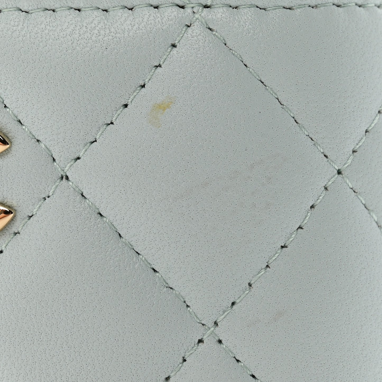 Lambskin Quilted Top Handle Mini Vanity Case With Chain Light Blue