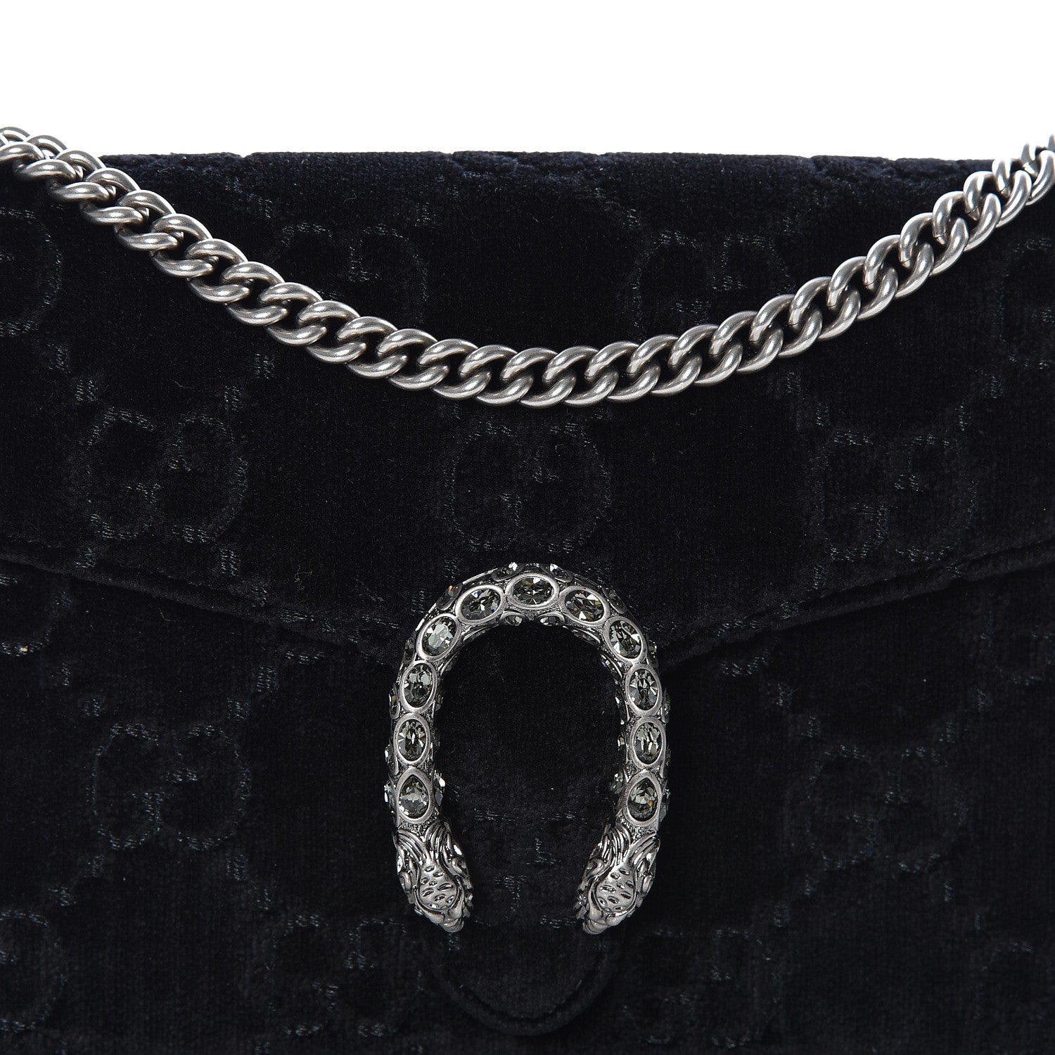 Gucci Velvet GG Monogram Mini Dionysus Chain Wallet Black 9 of 9
