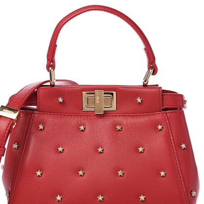Fendi Nappa Crystal Stars Studded XS Peekaboo Iconic Satchel Fragola 10 of 10