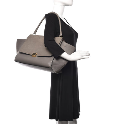 Celine Crocodile Embossed Calfskin Suede Large Trapeze Grey 2 of 16