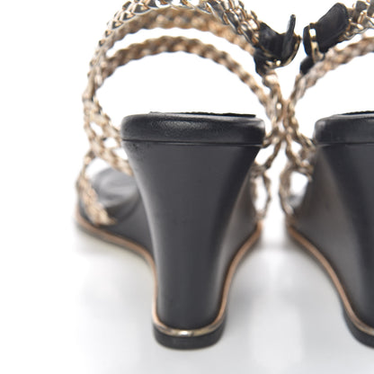 Chanel Metallic Calfskin Braided Wedge Sandals 36.5 Gold 6 of 15