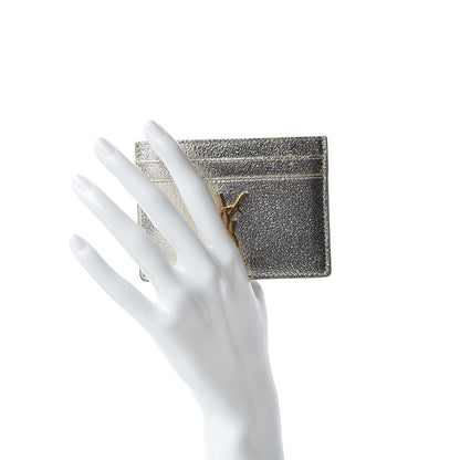 Saint Laurent Metallic Calfskin Monogram Credit Card Case Argento 2 of 7