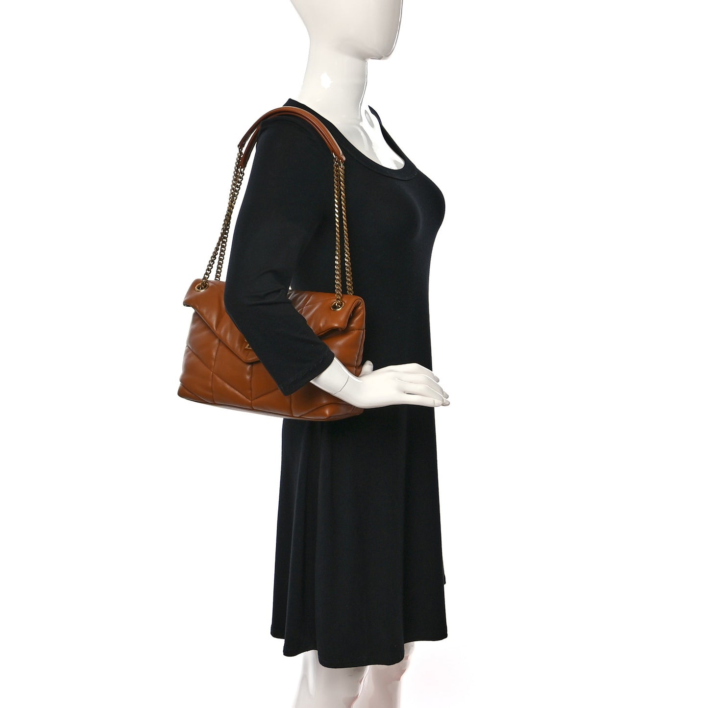 Lambskin Quilted Small Loulou Puffer Monogram Chain Satchel Dark Honey