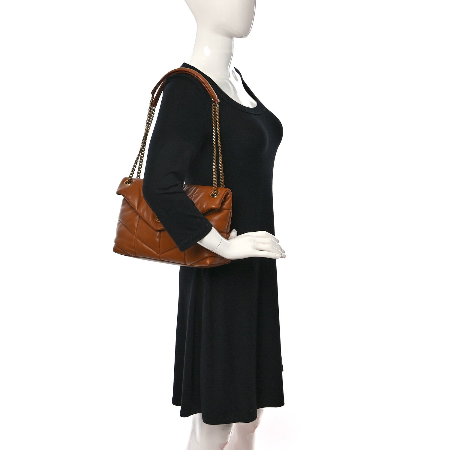 Saint Laurent Lambskin Quilted Small Loulou Puffer Monogram Chain Satchel Dark Honey 2 of 8