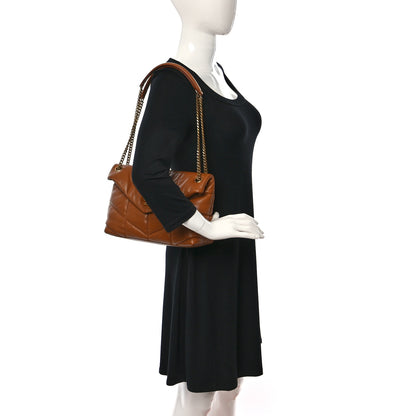 Saint Laurent Lambskin Quilted Small Loulou Puffer Monogram Chain Satchel Dark Honey 2 of 8