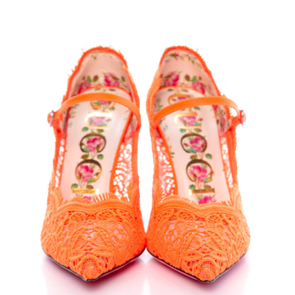 Gucci Lace Pizzo Venice Pumps 35.5 Orange Fluo 2 of 9