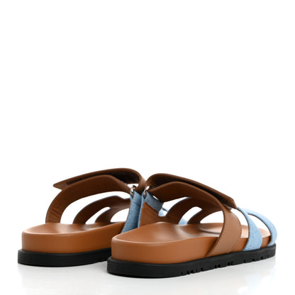 Hermes Denim Calfskin Womens Chypre Sandals 36 Bleu Clair Naturel 4 of 9