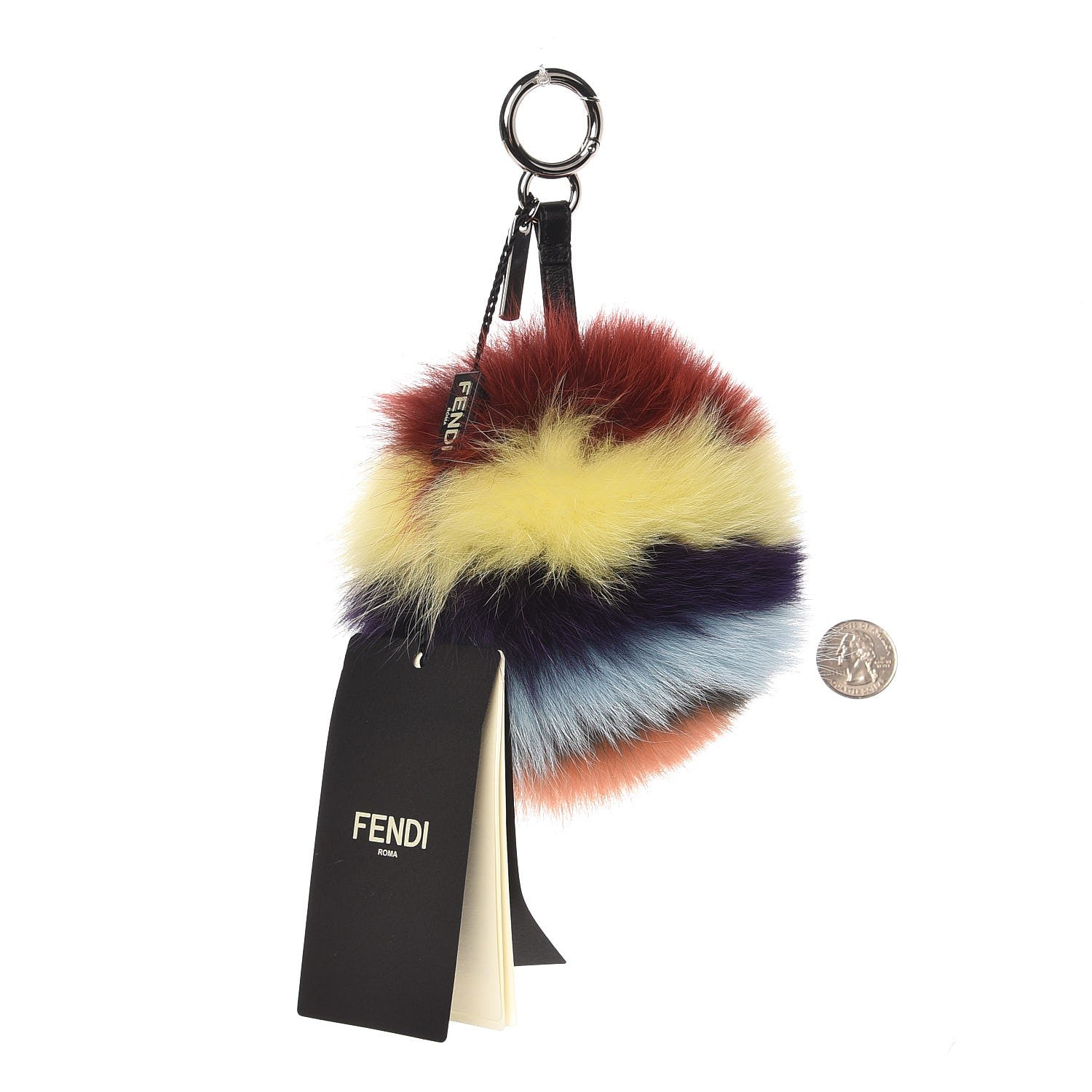 Fendi Fox Fur Shiny Nappa Rainbrow Pom Pom Bag Charm Bordeaux Multicolor Black 2 of 3