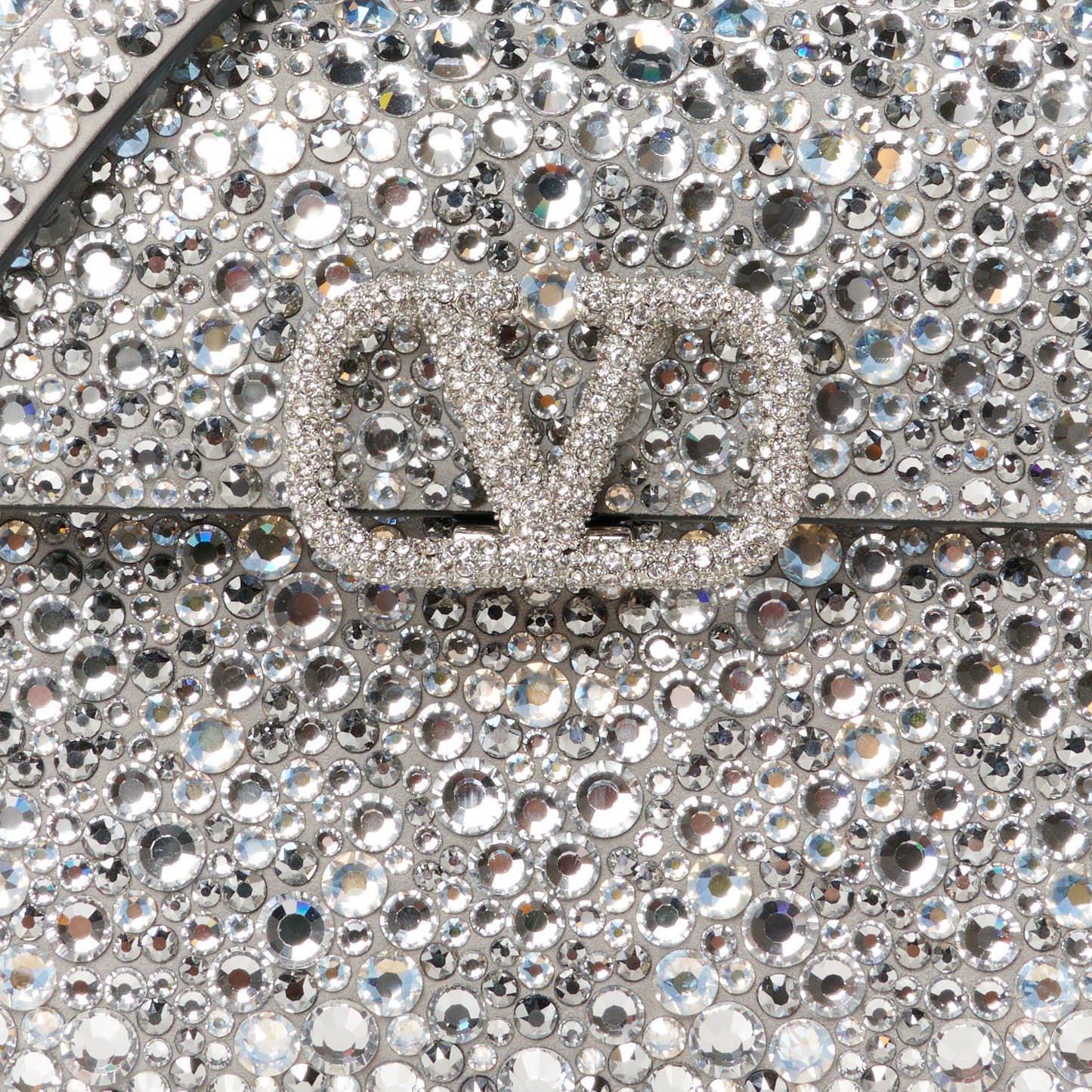Crystal Embroidered Mini Vsling Top Handle Bag Silver