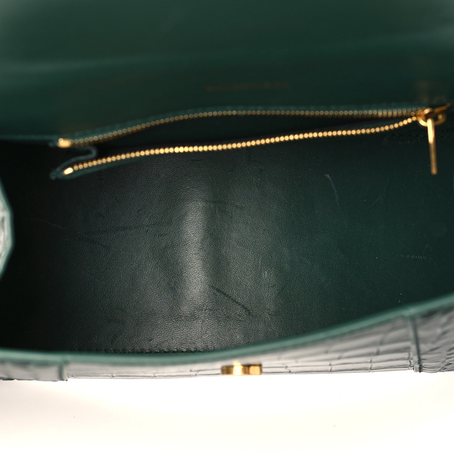 Balenciaga Shiny Calfskin Crocodile Embossed Small Hourglass Top Handle Bag Forest Green 5 of 9