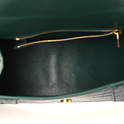Balenciaga Shiny Calfskin Crocodile Embossed Small Hourglass Top Handle Bag Forest Green 5 of 9