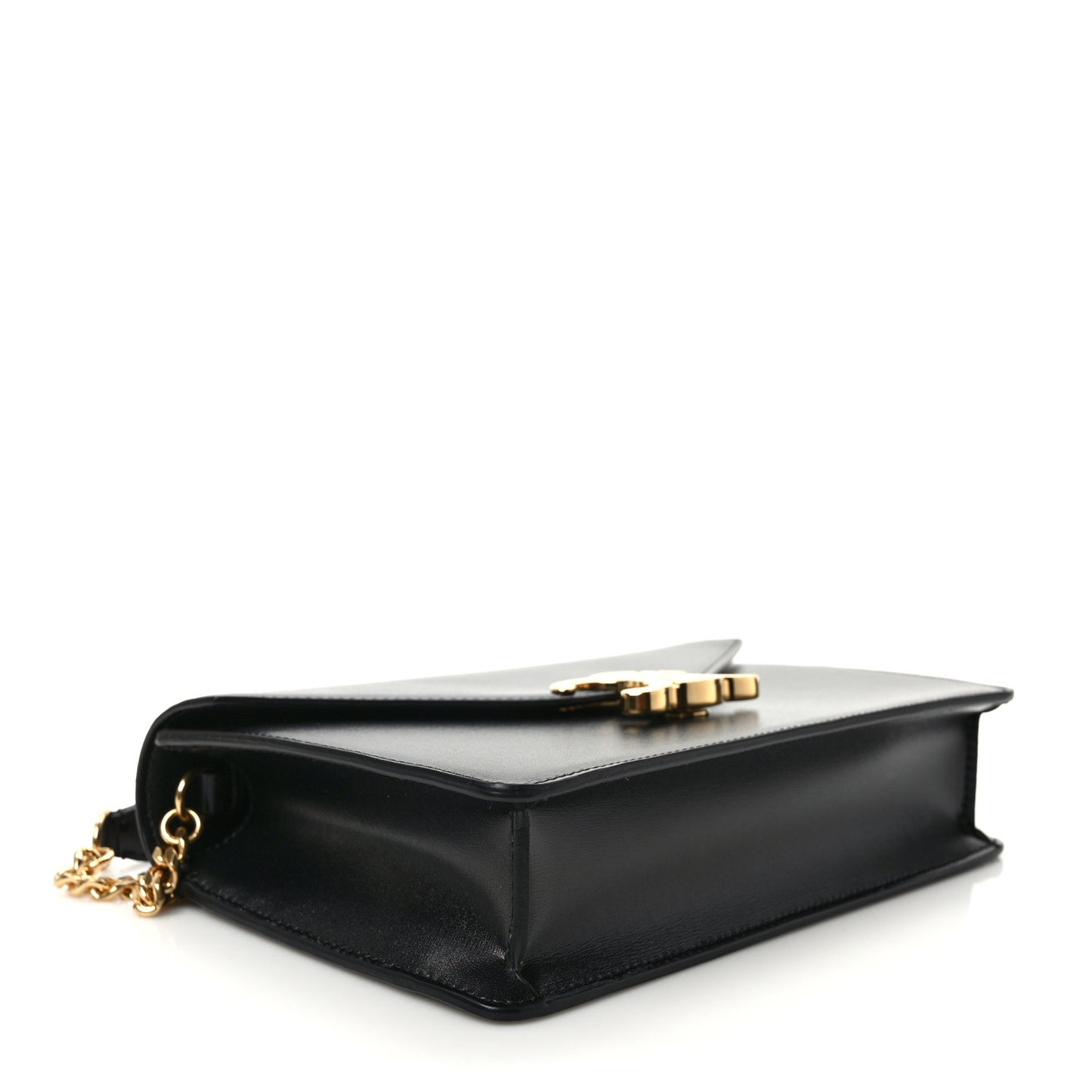 Shiny Calfskin Triomphe Margo Wallet on Chain Black